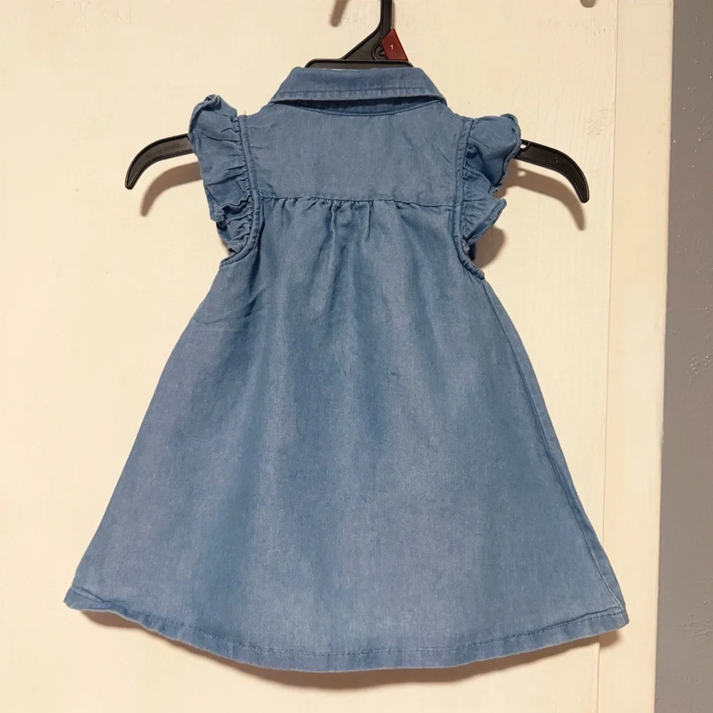 Baby Girl Light Blue Denim Dress with Floral Embroidery
